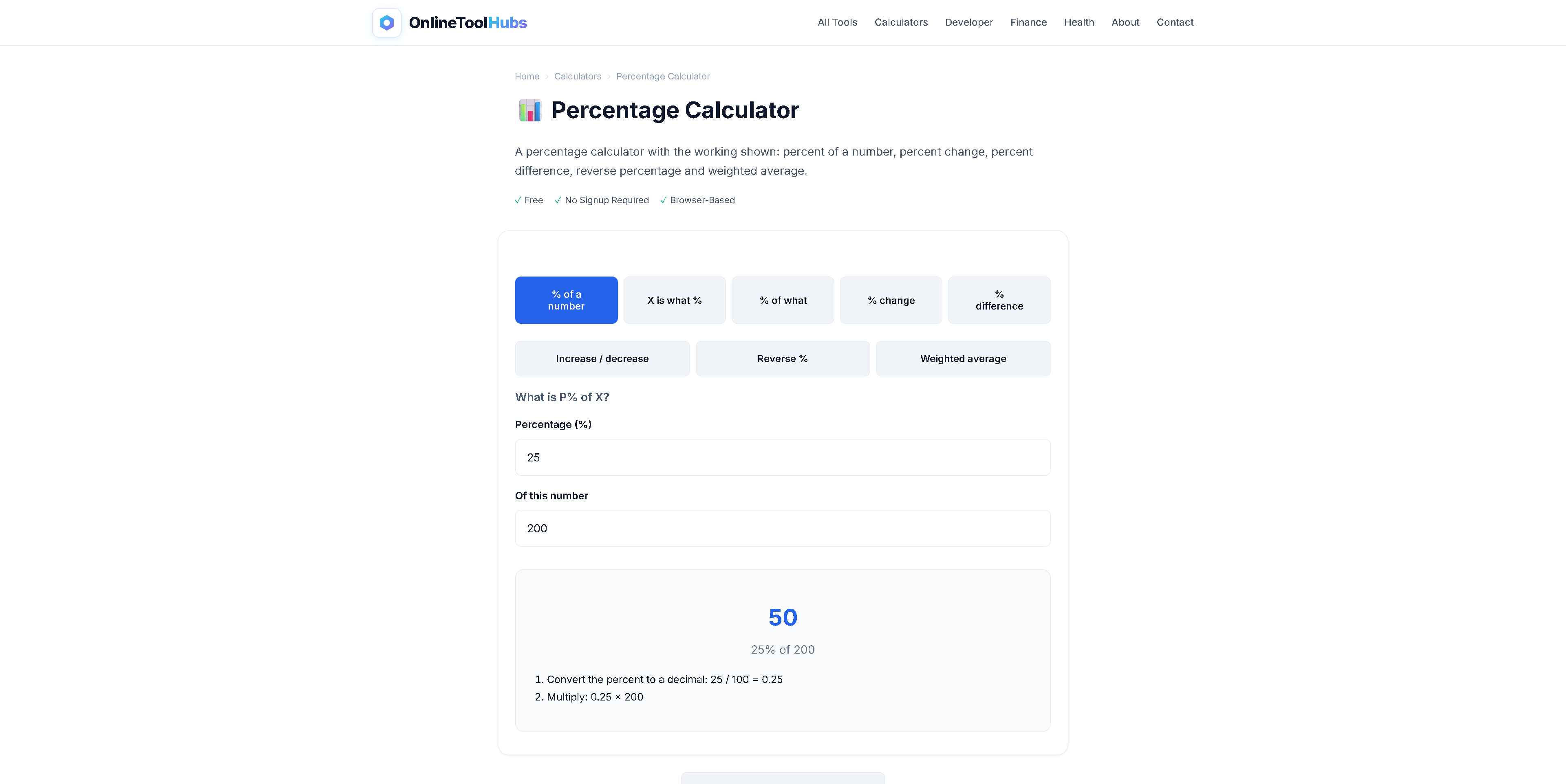 Free Percentage Calculator Online — Instant Results, No Signup