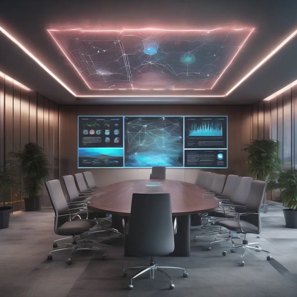 AI-driven intellectual property landscape visualization in a boardroom