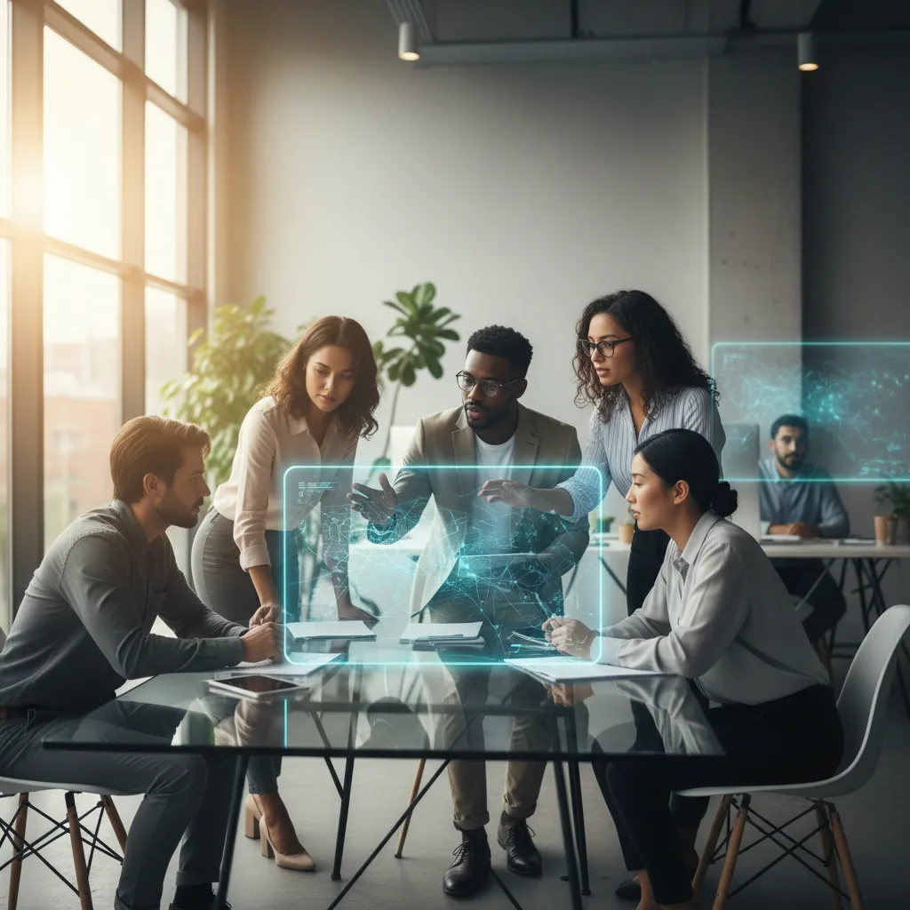 Project team using AI-powered dashboards for project management
