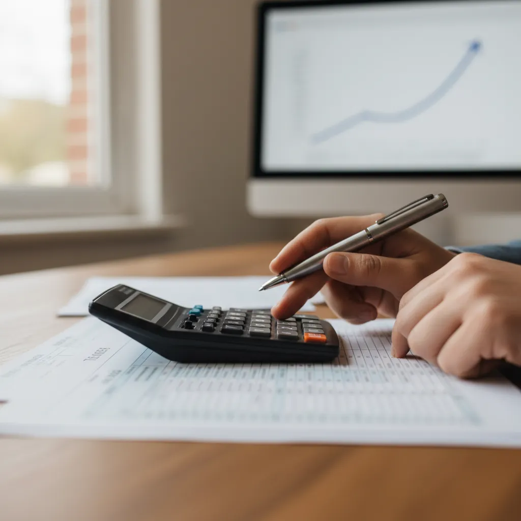 Calculating potential capital gains tax savings with a calculator and financial documents.