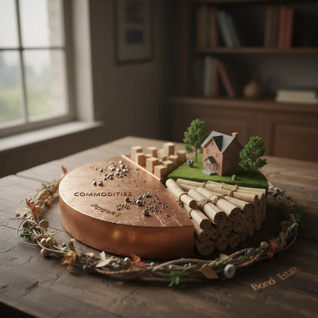 Investment portfolio pie chart showing commodities as a key component for diversification