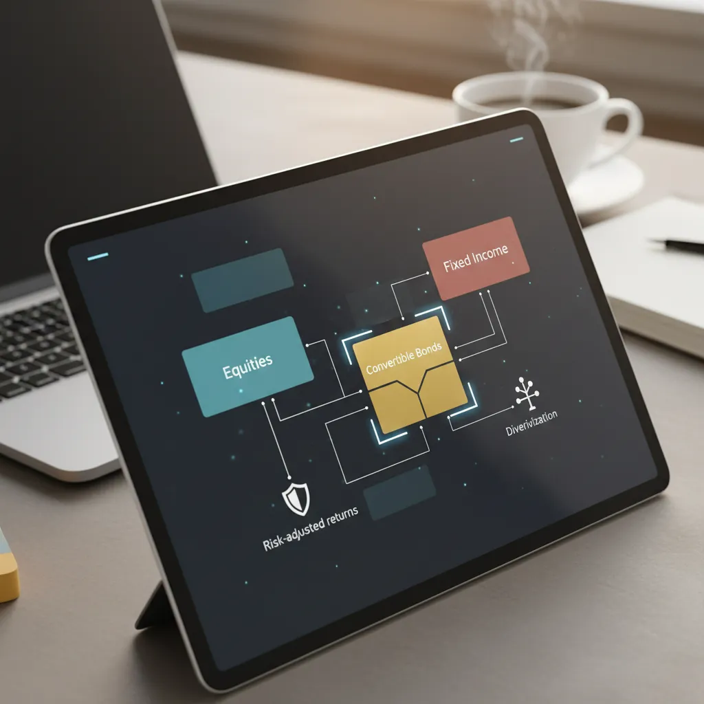 Diversified investment portfolio on a digital screen, featuring convertible bonds for risk management