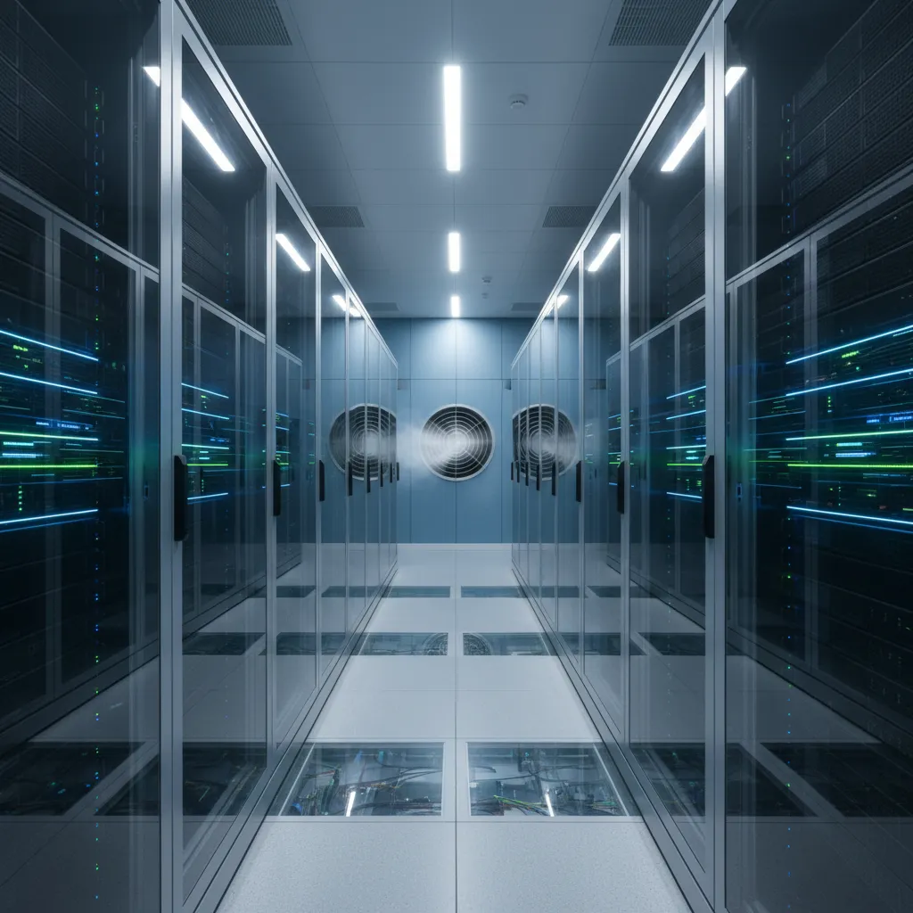 Secure data center or smart city control room, representing the stability and essential nature of critical infrastructure assets