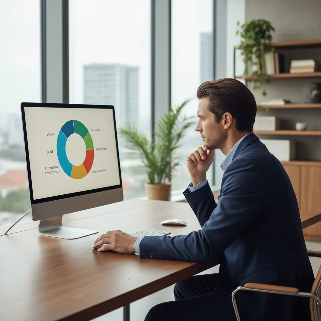 A person looking at a diversified investment portfolio on a computer screen, demonstrating smart asset management.