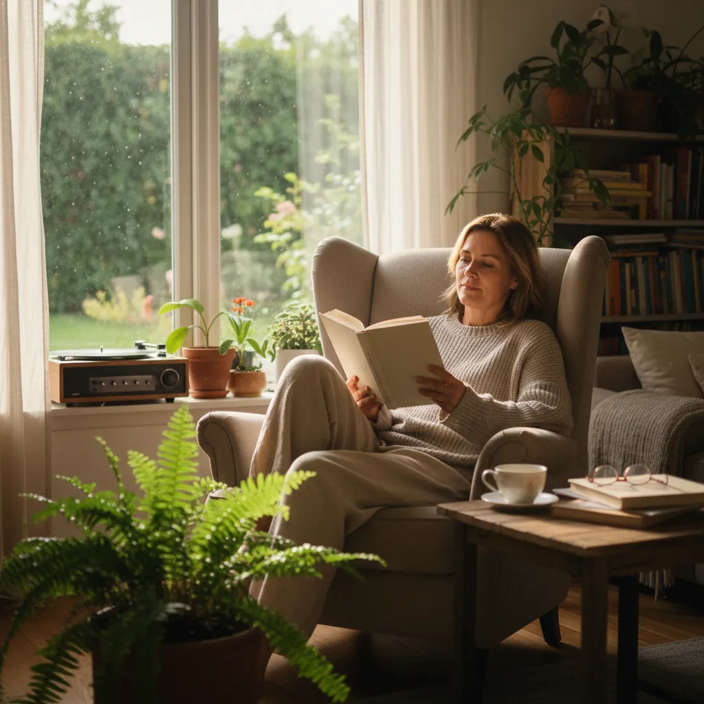 Individual enjoying a fulfilling early retirement lifestyle at home