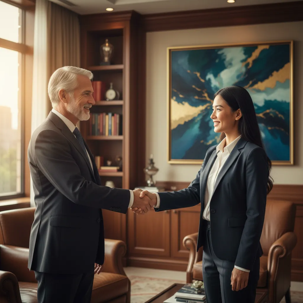 Experienced business owner shaking hands with a team member, representing a strategic ESOP business transition and legacy planning