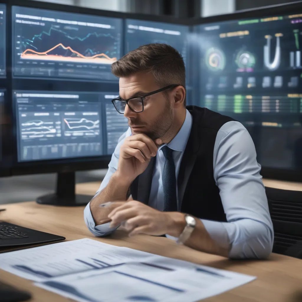 Finance executive reviewing AI agent performance and governance metrics