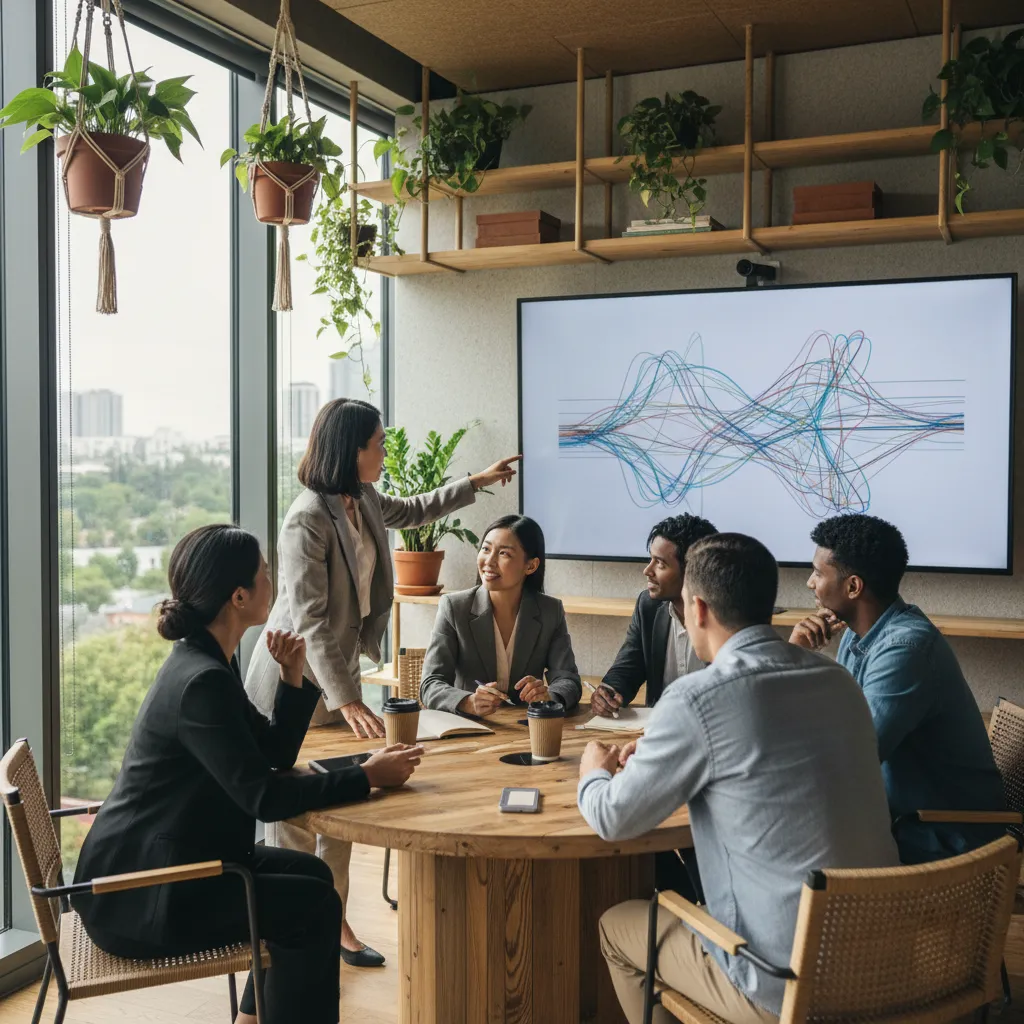 Professionals analyzing data on sustainable development goals, representing the analytical side of impact investing.