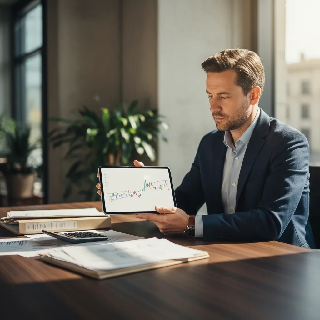 Strategic investor analyzing financial data and tax implications for portfolio optimization.