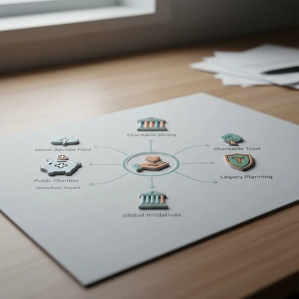Diagram showing strategic choices for philanthropic vehicles like DAFs and private foundations