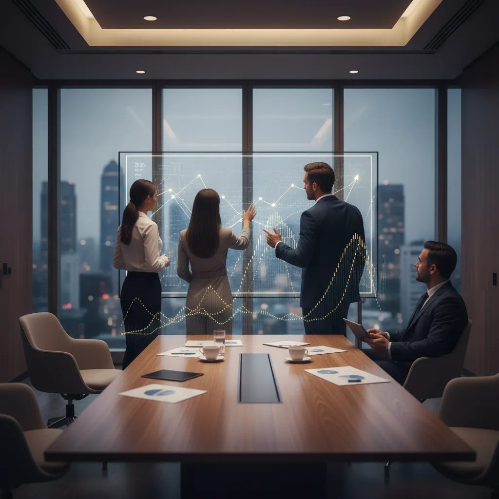 Business leaders discussing strategic growth with royalty-based financing models