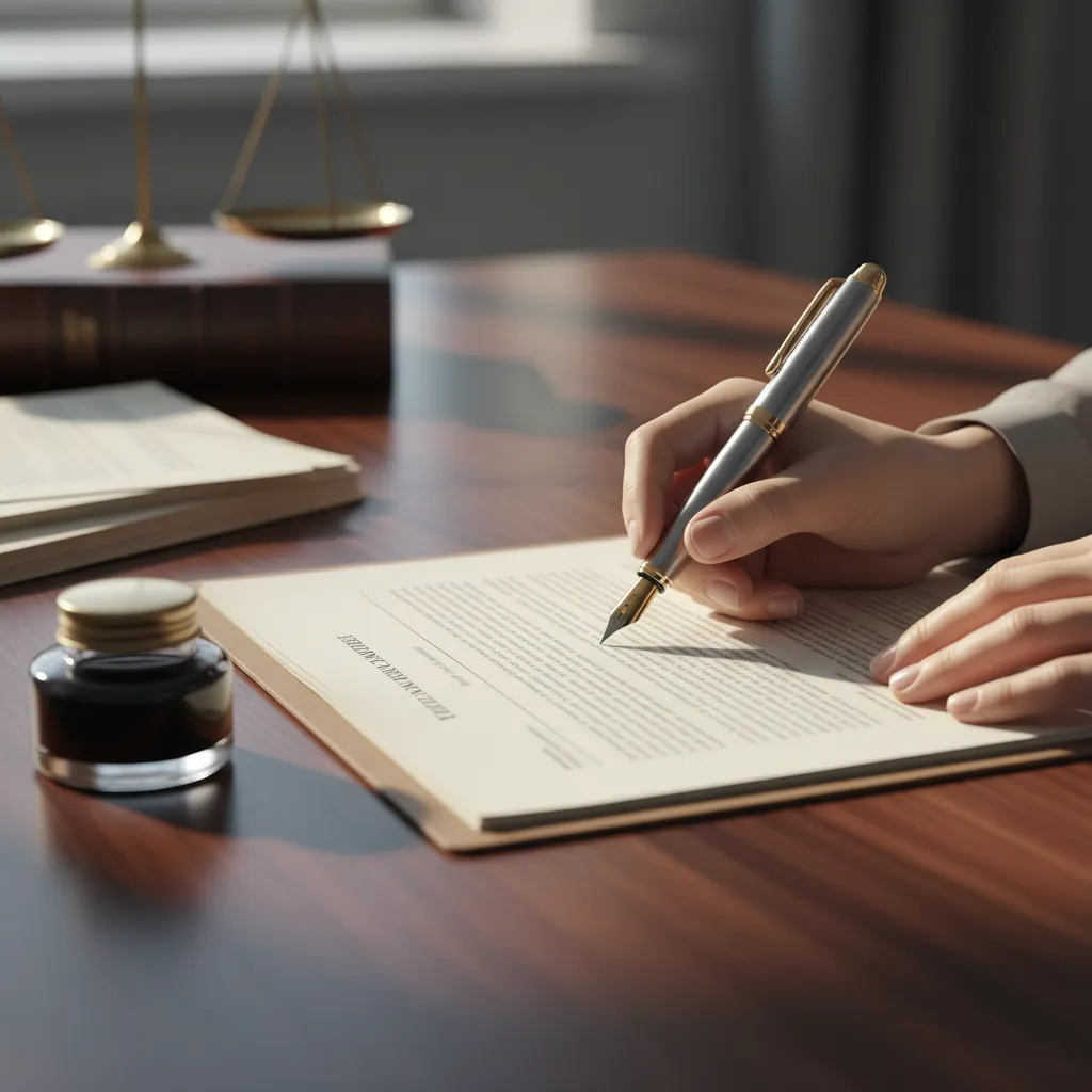Hands signing important estate planning documents such as a will or trust.