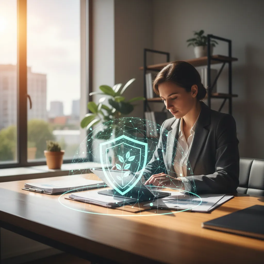 Person reviewing financial documents with a digital shield overlay, symbolizing strategic asset protection
