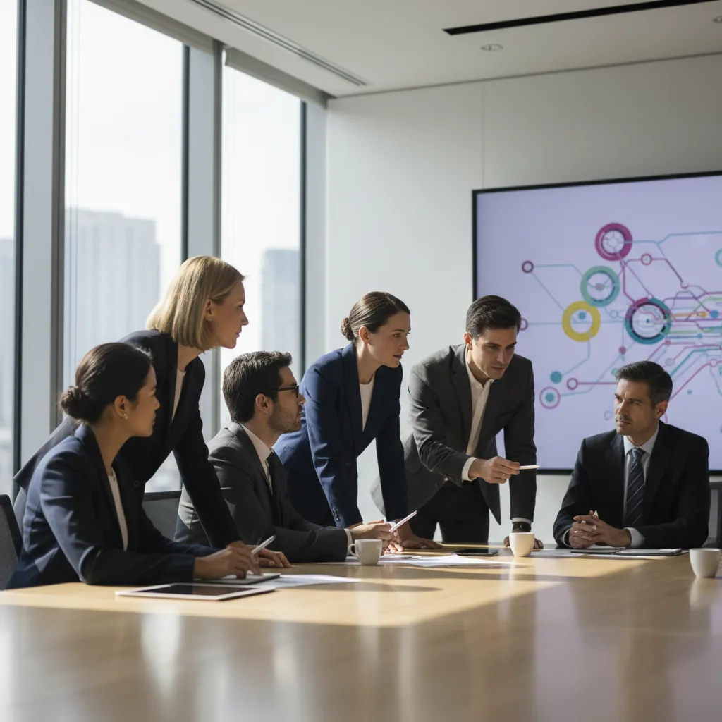 Executive team analyzing financial data for strategic capital allocation