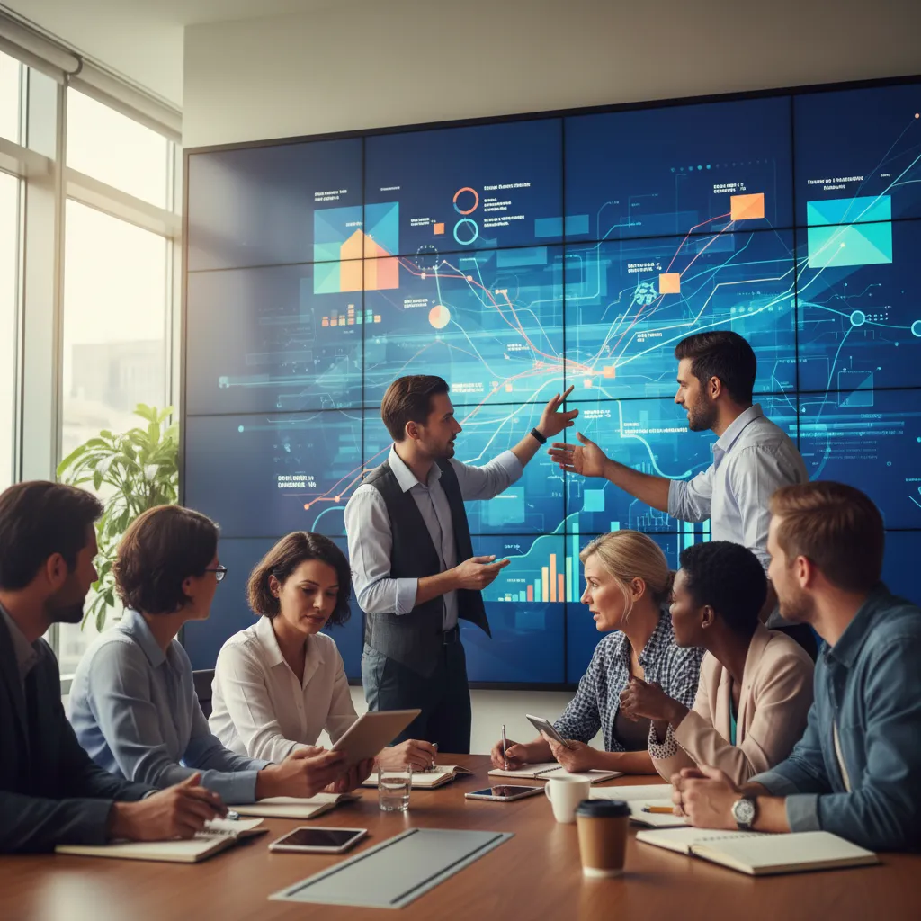 Team of IT and finance professionals reviewing cloud cost governance dashboard