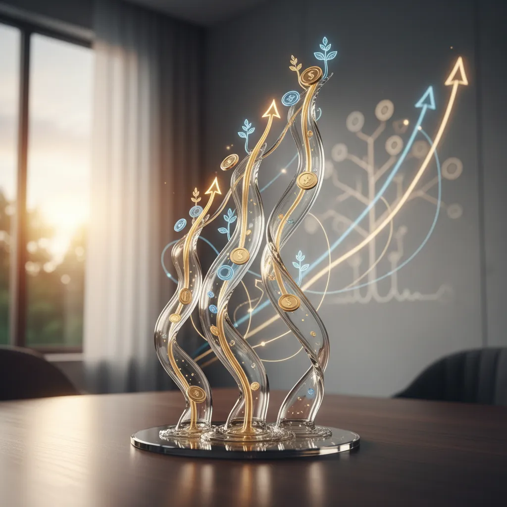 Abstract visual representation of wealth transferring and growing through multiple generations.